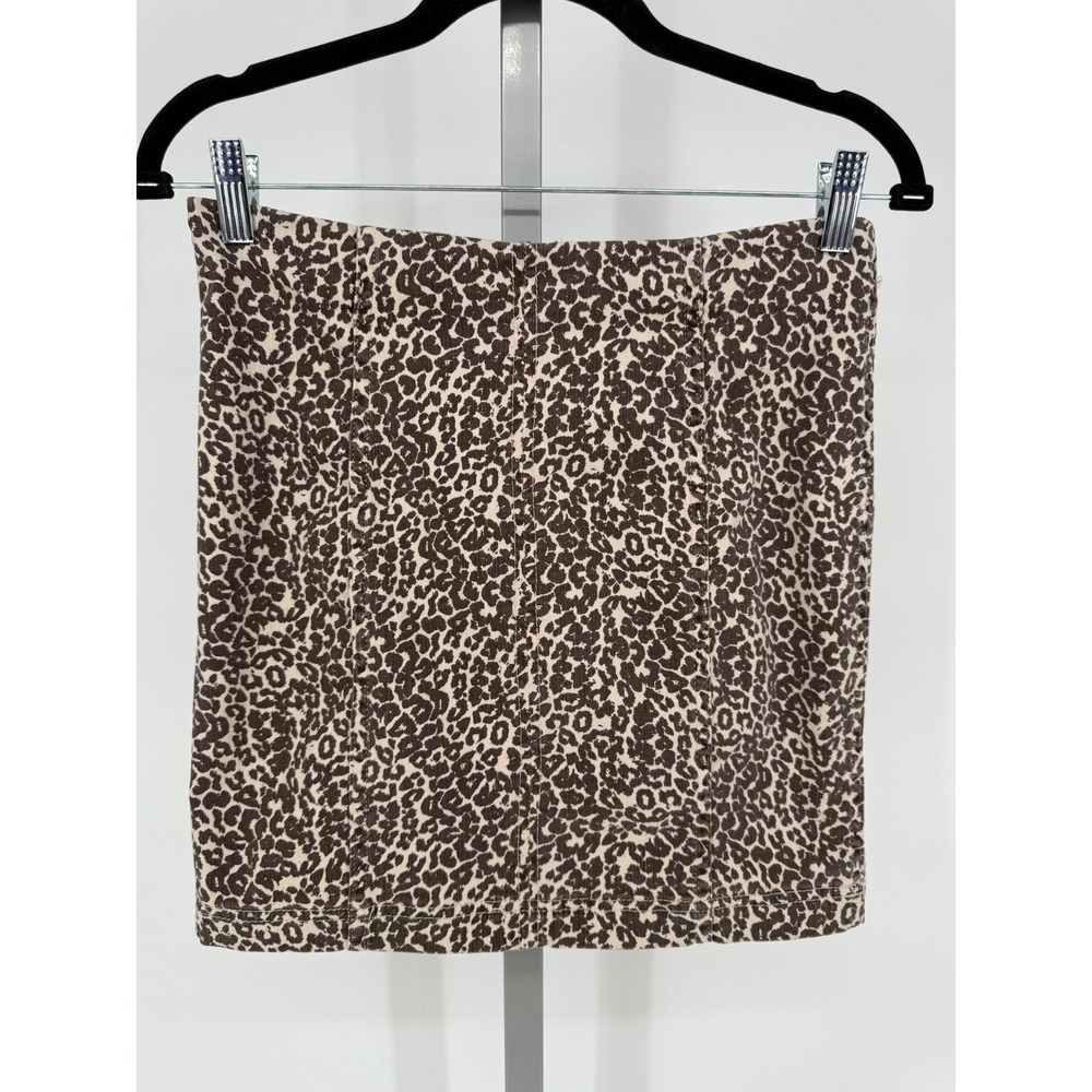 Free People‎ Leopard Print Mini Skirt Beige Brown Animal Print Y2K Retro Skirt